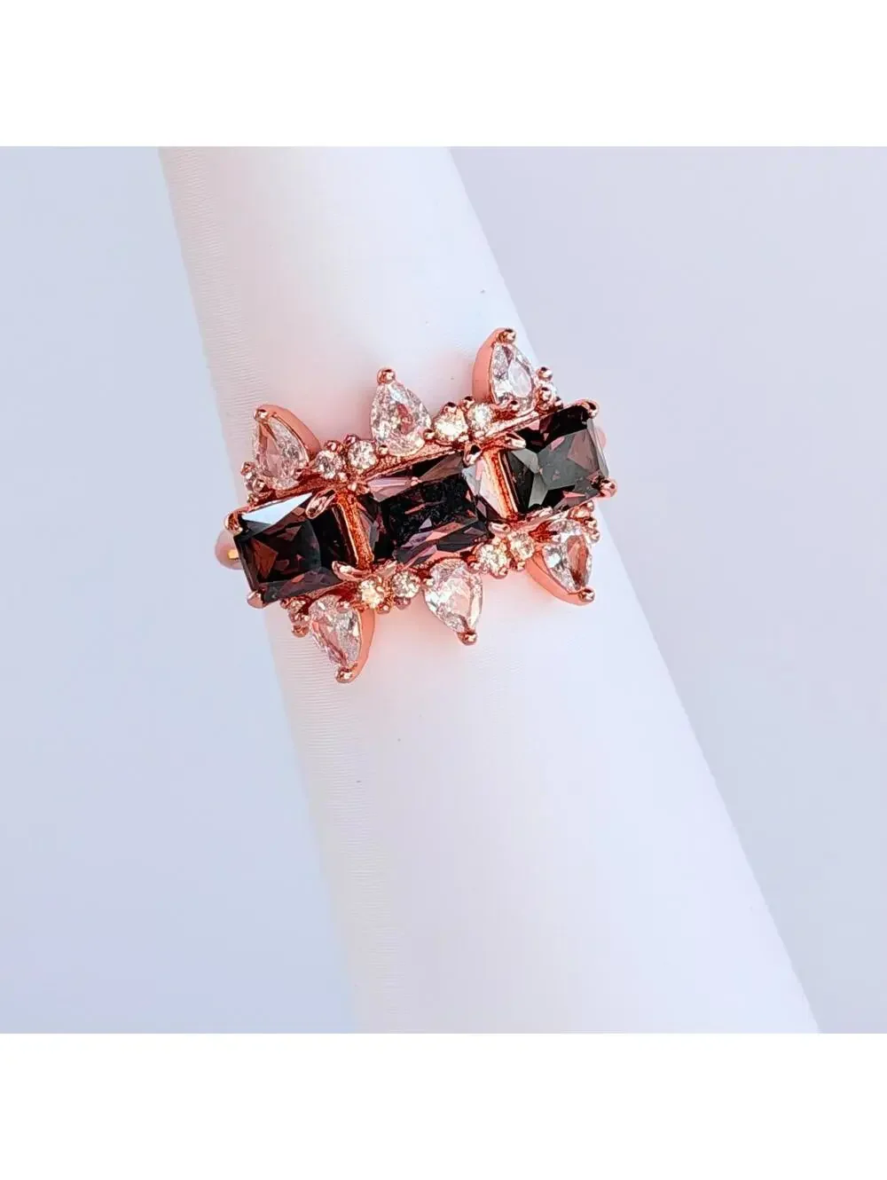 Bomb Party Ring Size 9 “Feeling Alive” Brown Tourmaline & CZ on Rose Gold